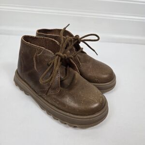Zara Boys Toddler Brown Leather Lace Up Moccasin Dress Chelsea Boot Size 23 (7US